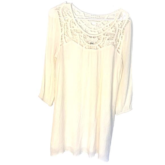 Anthropologie Mine Mini Minimalist  Dress M Ivory Chiffon Crochet Lace Coastal - Picture 1 of 7